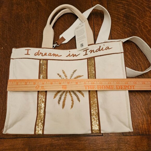 Art Chives "I Dream in India" Tote. Gold Sequined Palm Trees NWT **READ** - Picture 8 of 11